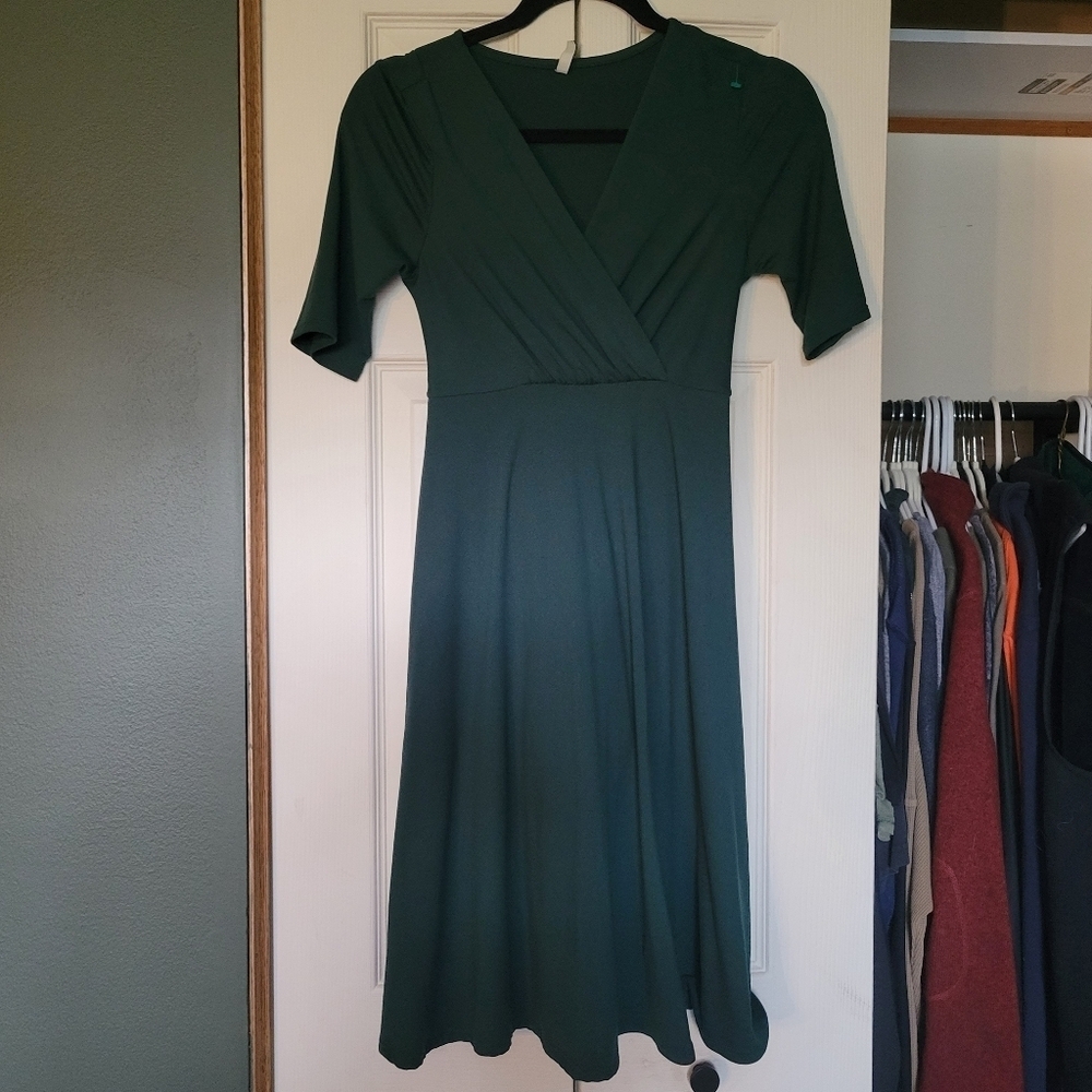 Mother Bee Tie Waist Faux Wrap Dress Forest Green S Pregnancy Maternity